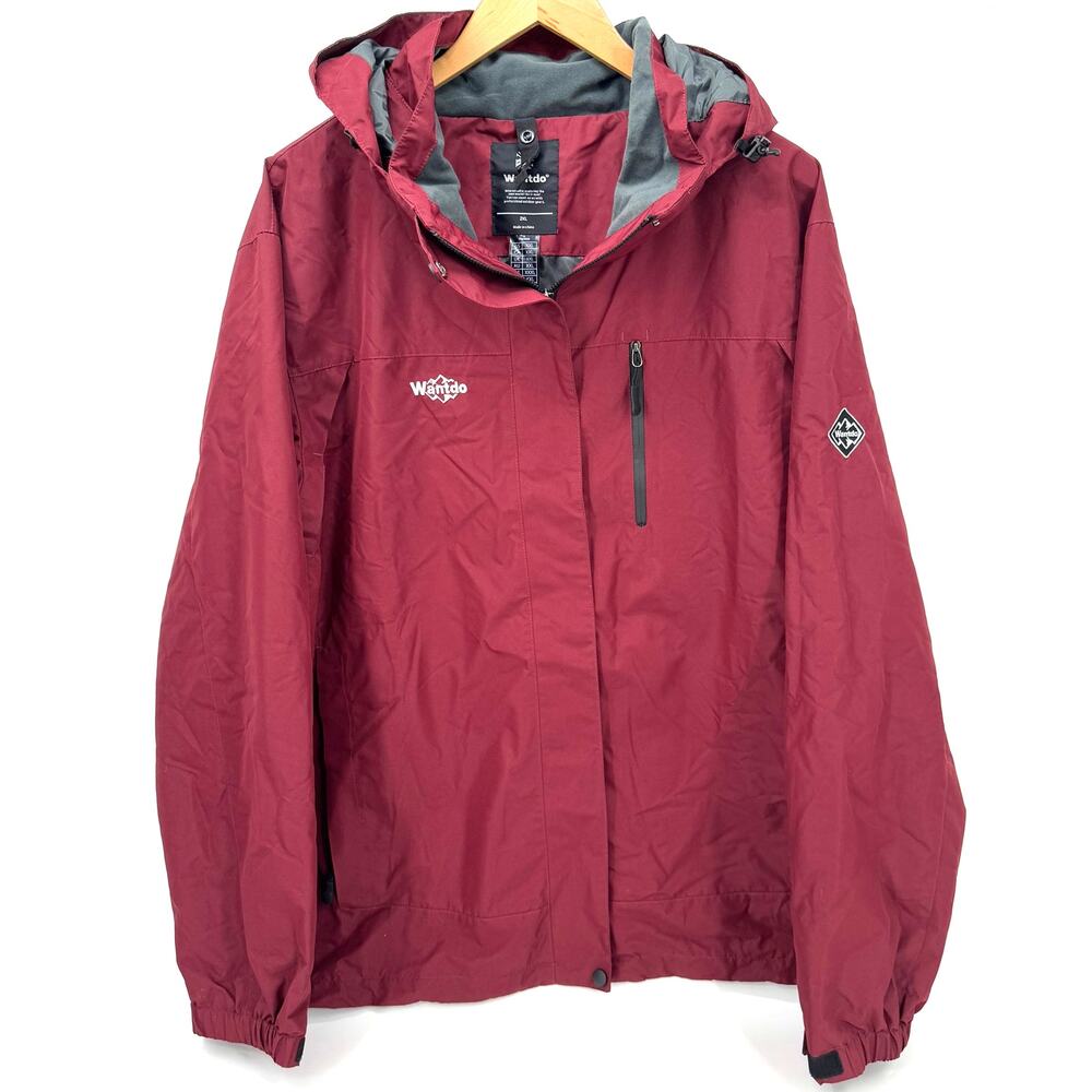 Wantdo Jacket Mens XXL Red‎ Gray Full Zip Removable Hood Outdoor NO LINER